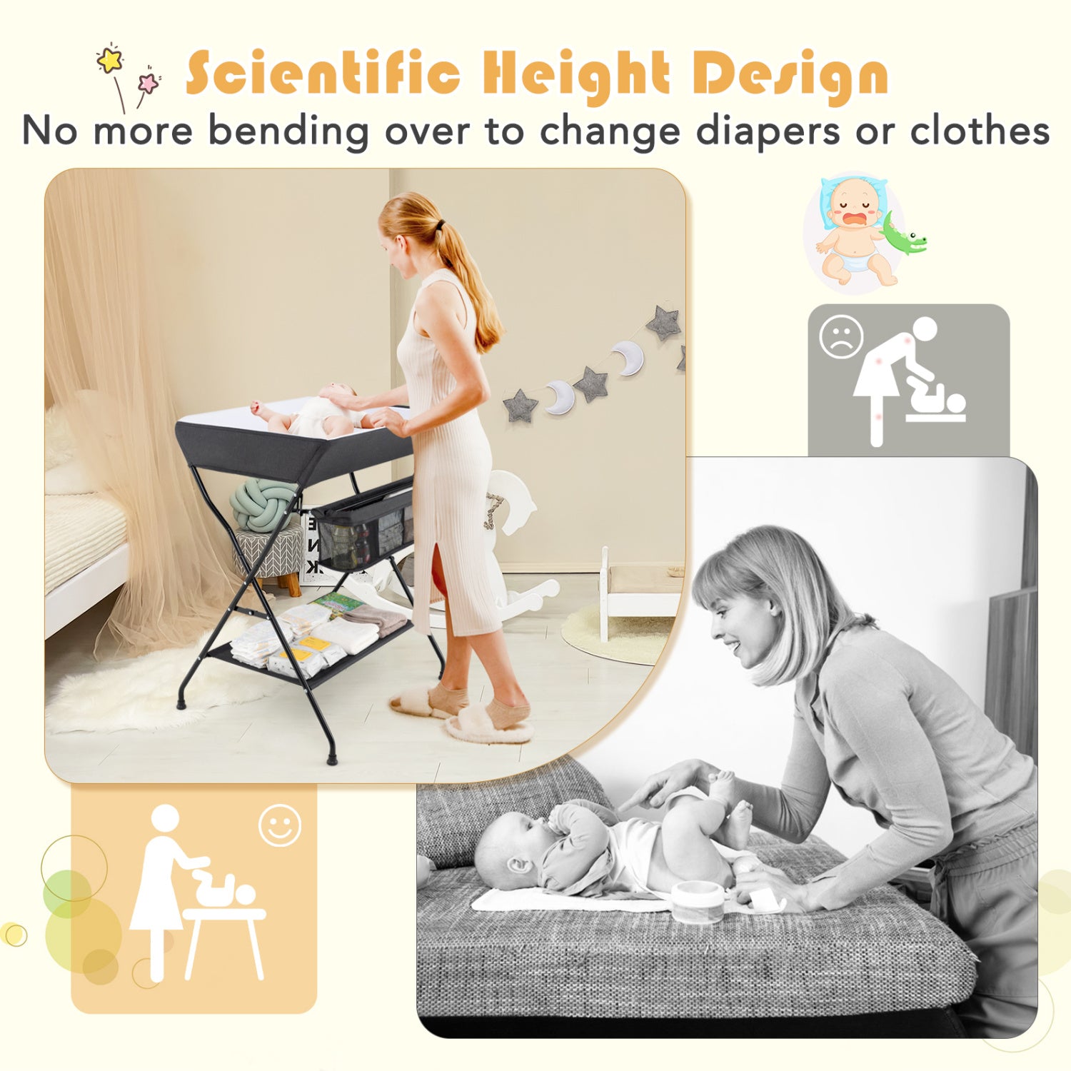 Baby Diaper Changing Table, Folding, Black Changing Tables at Gallery Canada