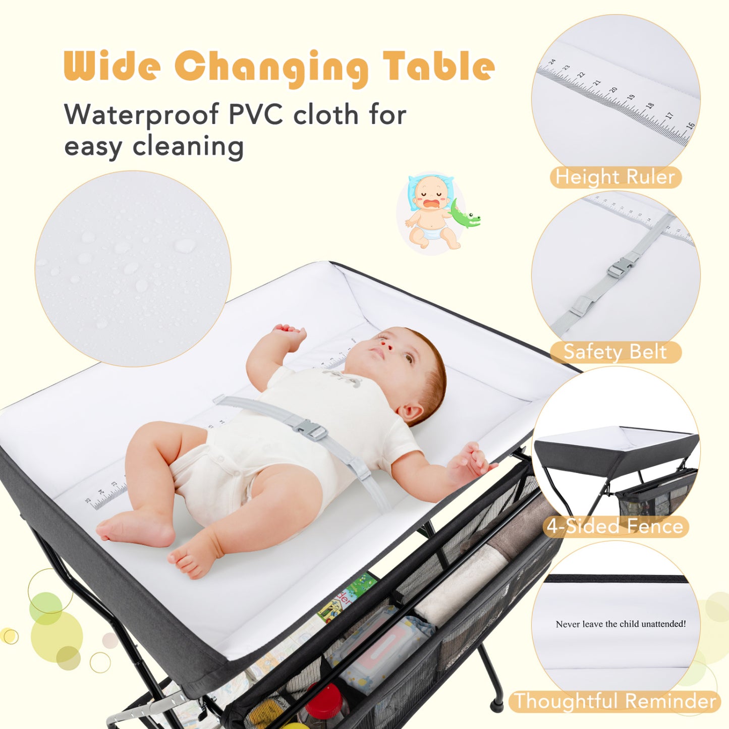Baby Diaper Changing Table, Folding, Black Changing Tables at Gallery Canada