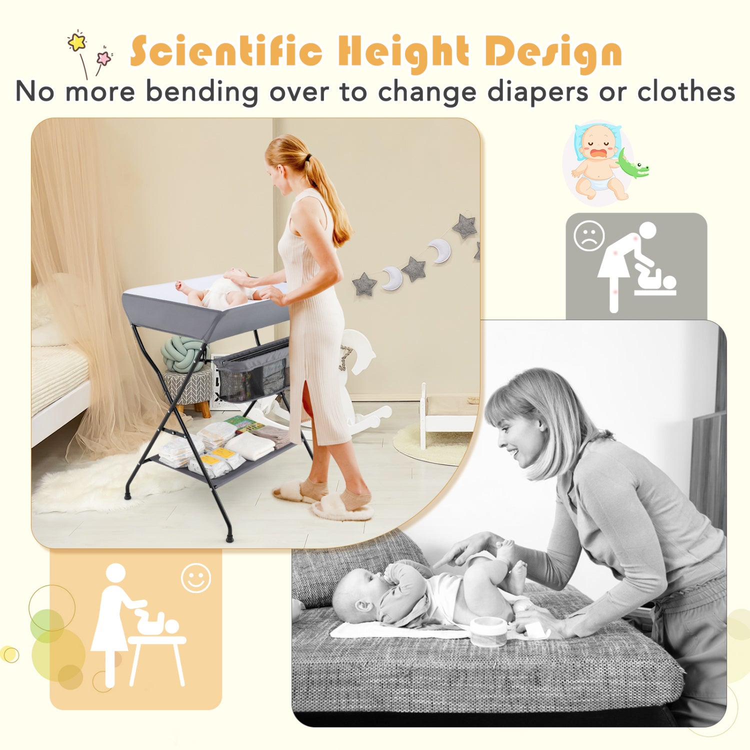 Baby Diaper Changing Table, Folding, Gray Changing Tables at Gallery Canada
