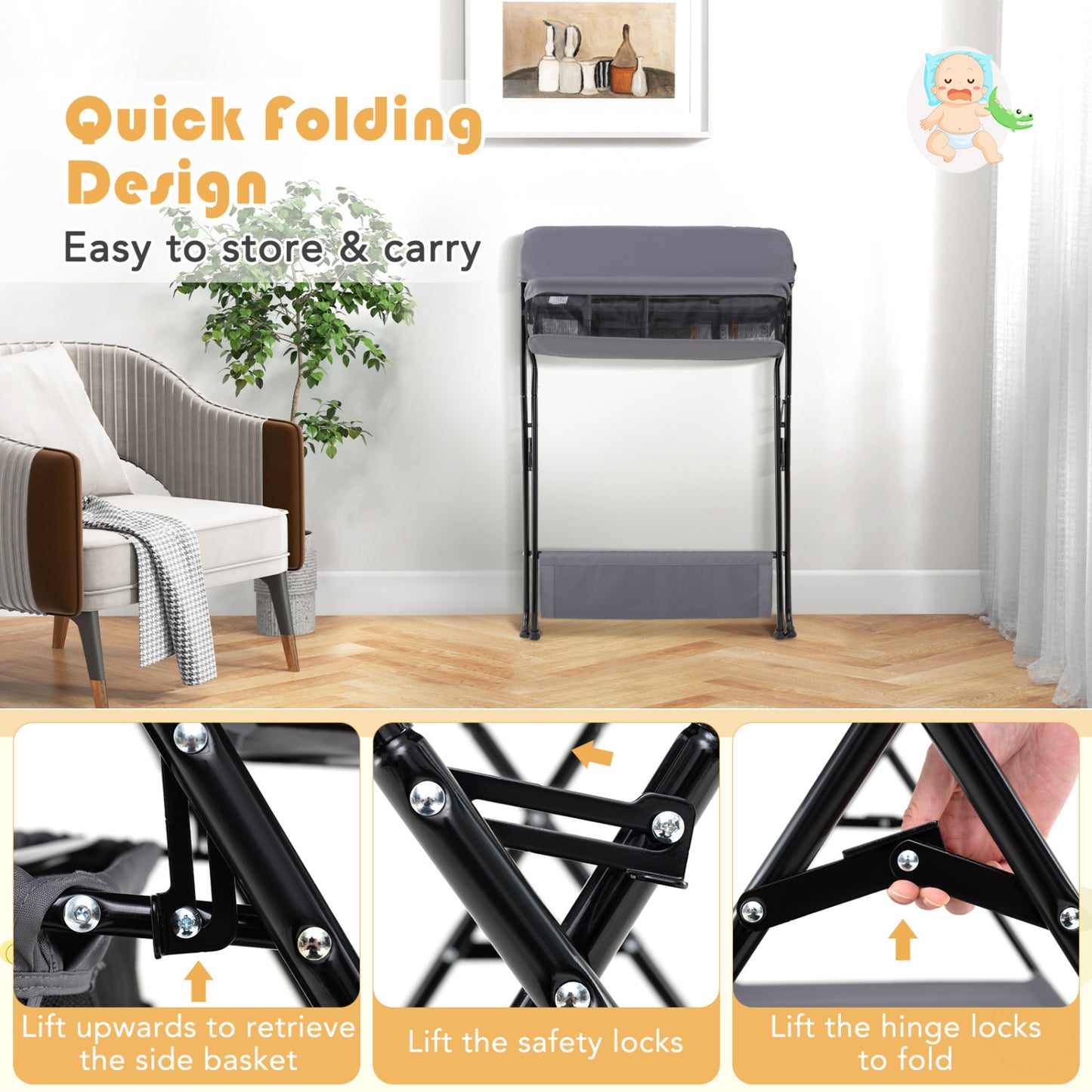 Baby Diaper Changing Table, Folding, Gray Changing Tables at Gallery Canada