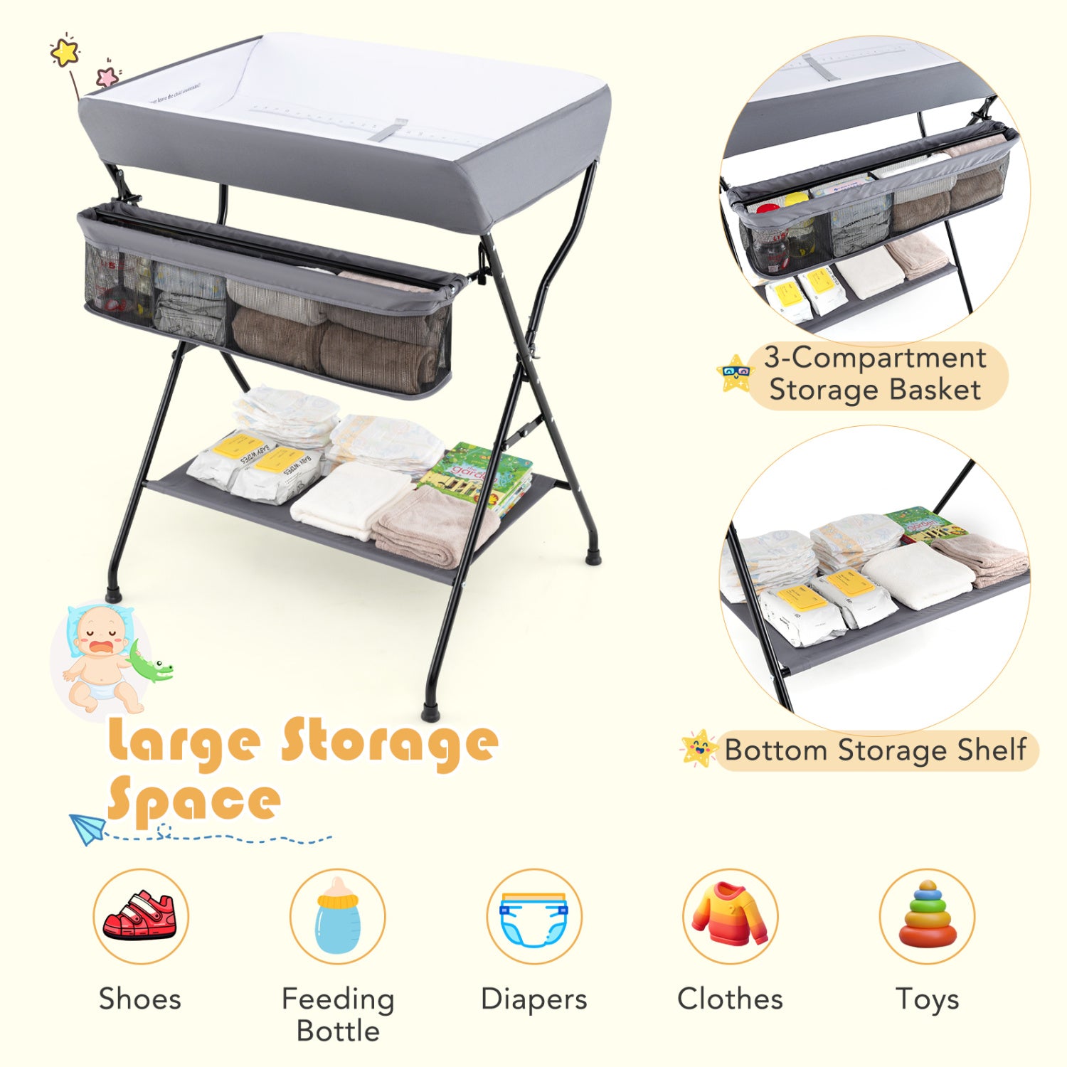 Baby Diaper Changing Table, Folding, Gray Changing Tables at Gallery Canada