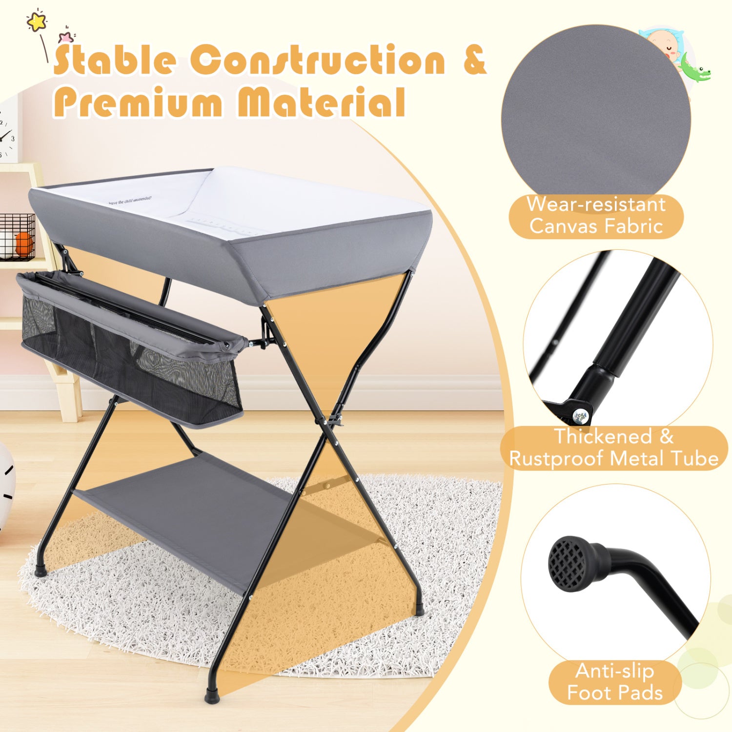 Baby Diaper Changing Table, Folding, Gray Changing Tables at Gallery Canada