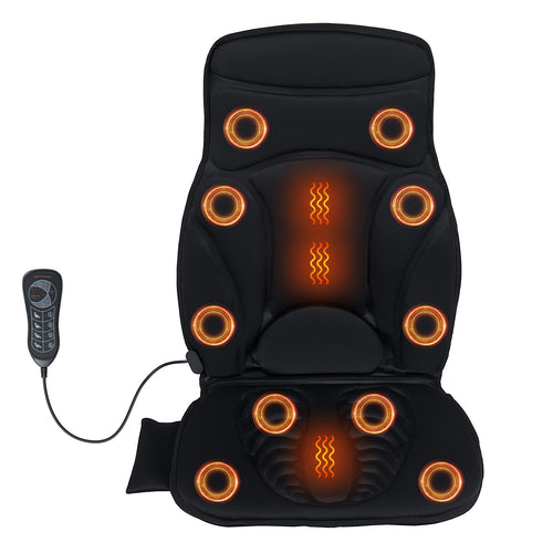 Back Massager Seat Cushion with Heat and 10 Vibration Motors for Pain Relief, Black