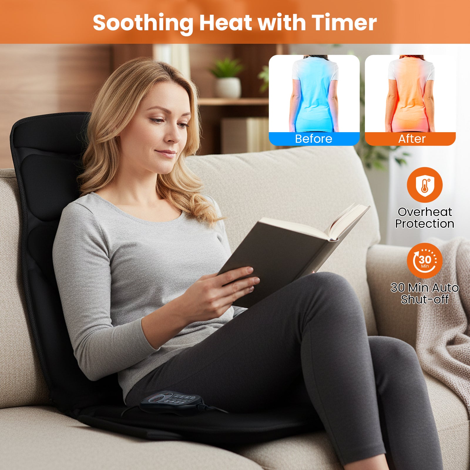 Back Massager Seat Cushion with Heat and 10 Vibration Motors for Pain Relief, Black Back Massager at Gallery Canada