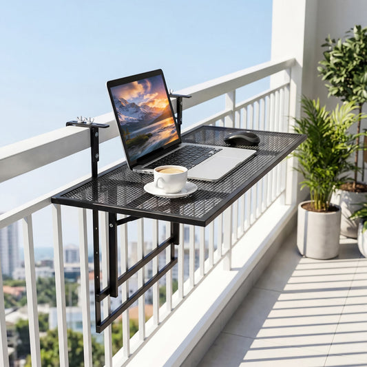 31.5 Inch Metal Folding Bar Table, Adjustable Height Patio Tables Black at Gallery Canada