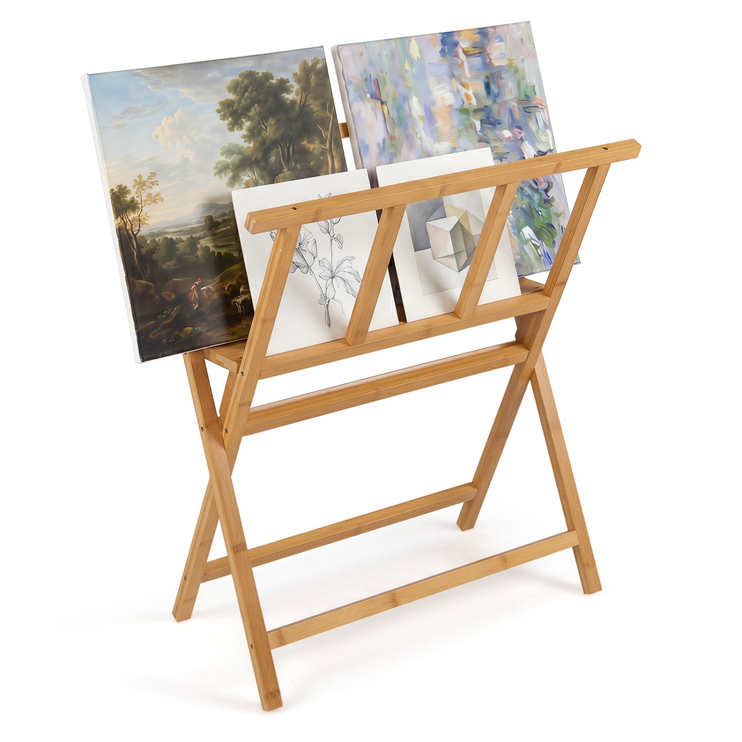 Bamboo Art Print Rack, Canvas Storage Display, Natural
