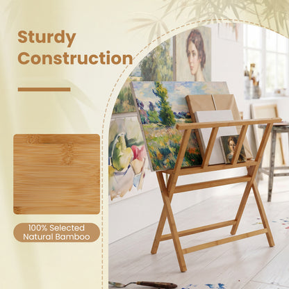 Bamboo Art Print Rack, Canvas Storage Display, Natural