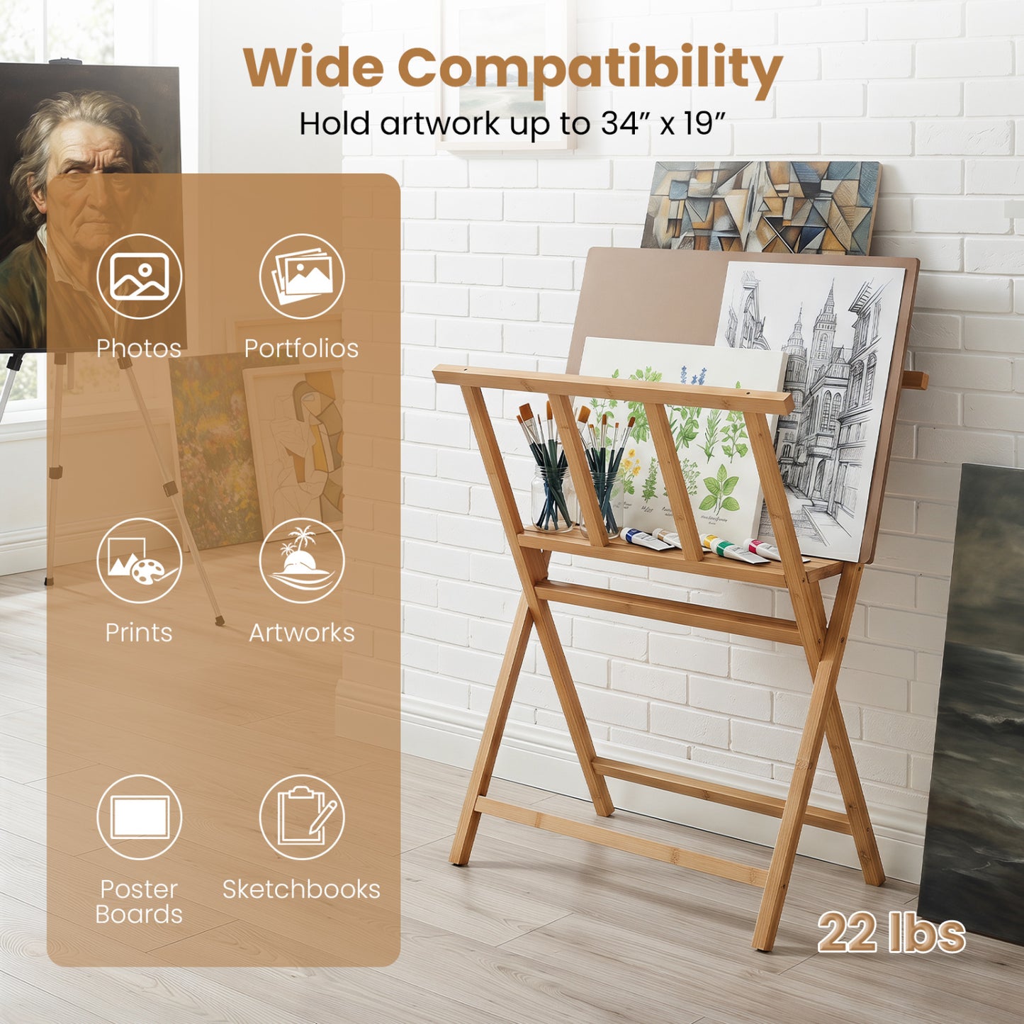 Bamboo Art Print Rack, Canvas Storage Display, Natural
