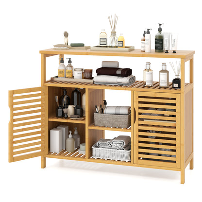 Bamboo Bathroom Cabinet with Shelves and Doors, Natural Floor Cabinets at Gallery Canada