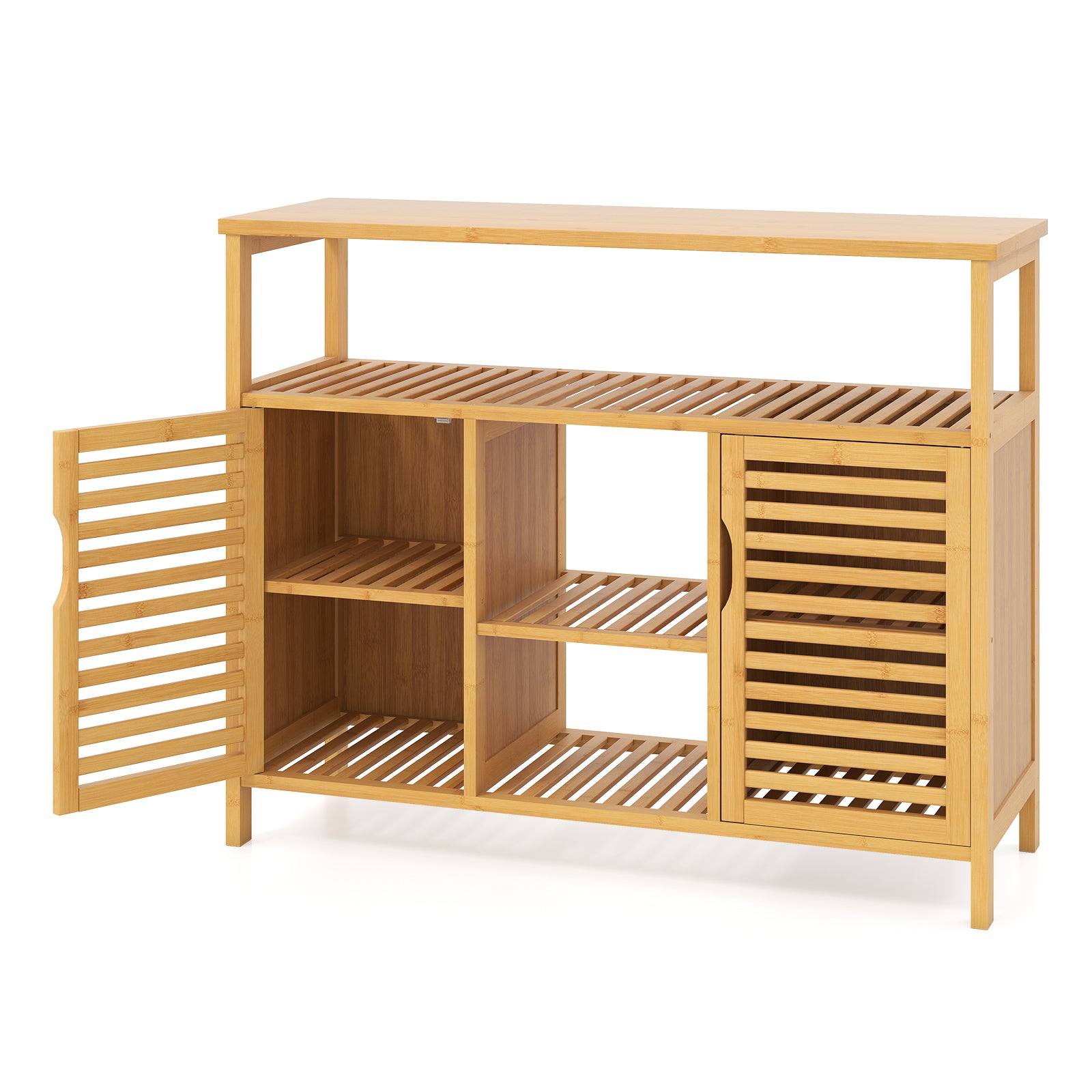 Bamboo Bathroom Cabinet with Shelves and Doors, Natural Floor Cabinets at Gallery Canada