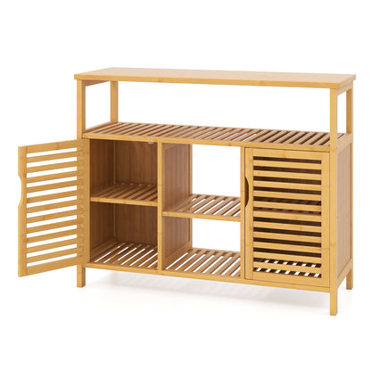 Bamboo Bathroom Cabinet with Shelves and Doors, Natural Floor Cabinets at Gallery Canada
