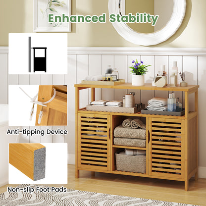 Bamboo Bathroom Cabinet with Shelves and Doors, Natural Floor Cabinets at Gallery Canada