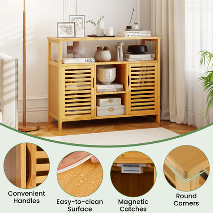 Bamboo Bathroom Cabinet with Shelves and Doors, Natural Floor Cabinets at Gallery Canada
