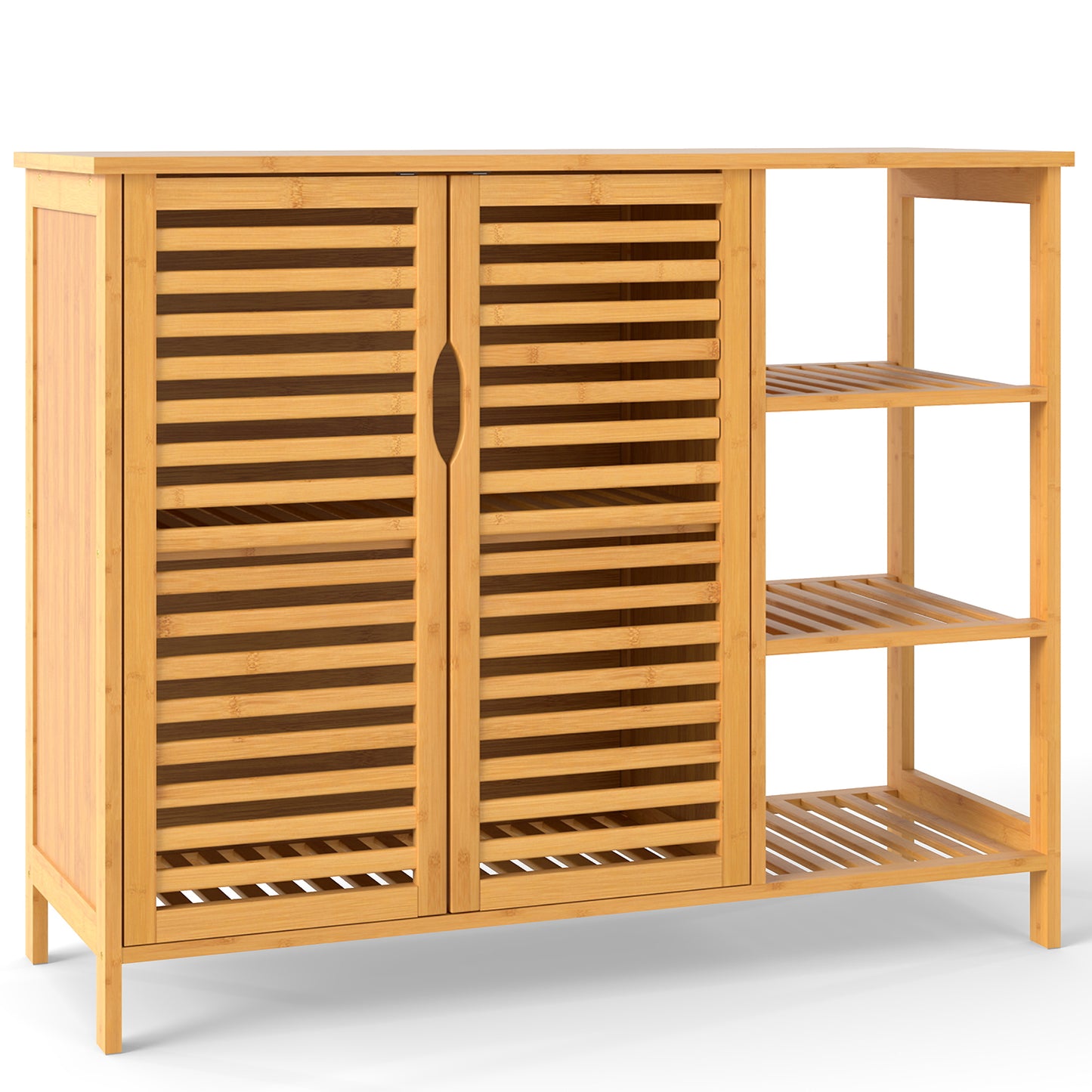 Bamboo Bathroom Cabinet 2-Door Storage Organizer with Shelves, Natural Floor Cabinets Natural at Gallery Canada
