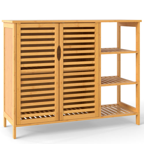 Bamboo Bathroom Cabinet 2-Door Storage Organizer with Shelves, Natural