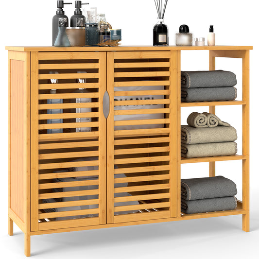 Bamboo Bathroom Cabinet, 2-Door Storage Organizer With Shelves, Natural Floor Cabinets Natural at Gallery Canada