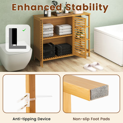 Bamboo Bathroom Cabinet 2-Door Storage Organizer with Shelves, Natural Floor Cabinets at Gallery Canada