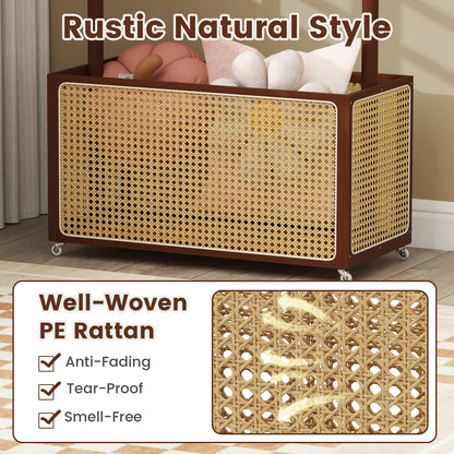 Bamboo Clothes Rack with Rattan Storage Basket and Wheels, Brown Coat Racks & Hall Trees at Gallery Canada