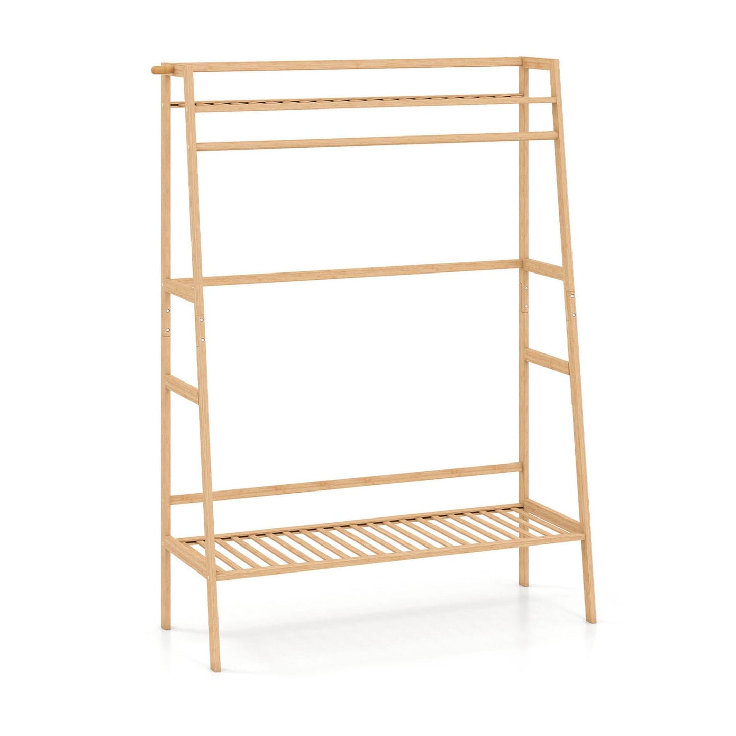 Bamboo Garment Rack, Freestanding Open Wardrobe with Hanging Rod, Natural