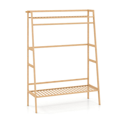 Bamboo Garment Rack, Freestanding Open Wardrobe with Hanging Rod, Natural