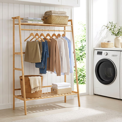 Bamboo Garment Rack, Freestanding Open Wardrobe with Hanging Rod, Natural