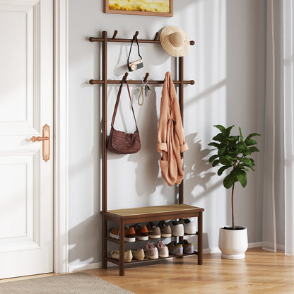 Bamboo Coat Rack With Bench, Shoe Storage, 3-In-1 Entryway, Brown Coat Racks & Hall Trees at Gallery Canada