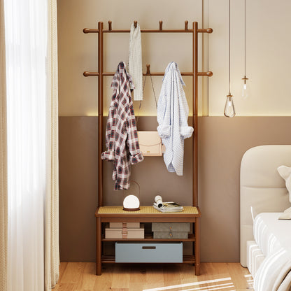 Bamboo Coat Rack With Bench, Shoe Storage, 3-In-1 Entryway, Brown Coat Racks & Hall Trees at Gallery Canada