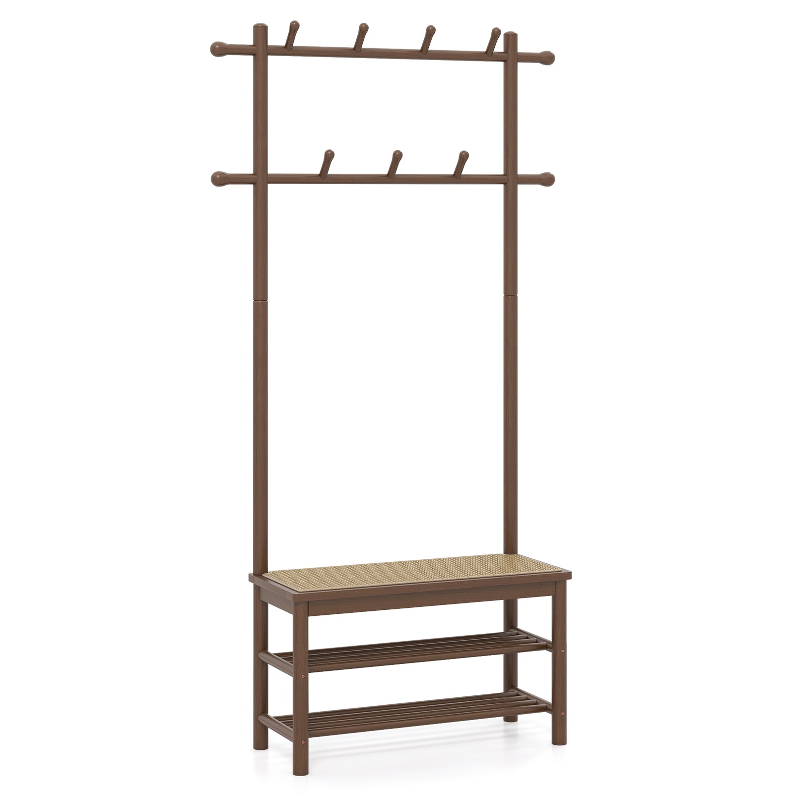 Bamboo Coat Rack With Bench, Shoe Storage, 3-In-1 Entryway, Brown Coat Racks & Hall Trees at Gallery Canada