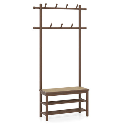 Bamboo Coat Rack With Bench, Shoe Storage, 3-In-1 Entryway, Brown Coat Racks & Hall Trees at Gallery Canada