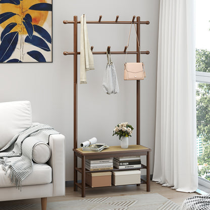 Bamboo Coat Rack With Bench, Shoe Storage, 3-In-1 Entryway, Brown Coat Racks & Hall Trees at Gallery Canada
