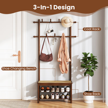 Bamboo Coat Rack With Bench, Shoe Storage, 3-In-1 Entryway, Brown Coat Racks & Hall Trees at Gallery Canada