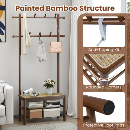 Bamboo Coat Rack With Bench, Shoe Storage, 3-In-1 Entryway, Brown Coat Racks & Hall Trees at Gallery Canada