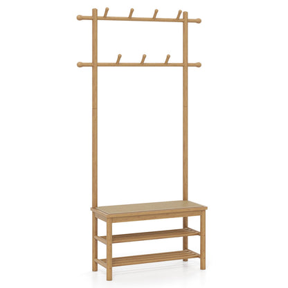 Bamboo Coat Rack PE Rattan Hall Tree with Bench and Shoe Storage 3-In-1 Entryway Bench, Natural Coat Racks & Hall Trees at Gallery Canada