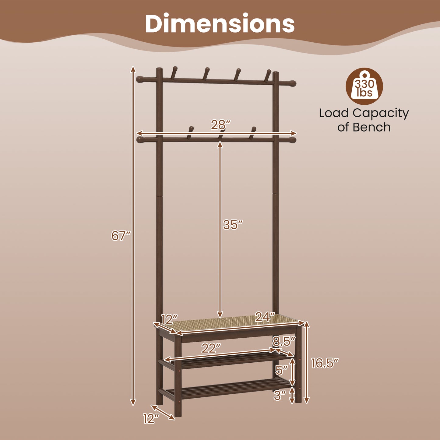 Bamboo Coat Rack With Bench, Shoe Storage, 3-In-1 Entryway, Brown Coat Racks & Hall Trees at Gallery Canada
