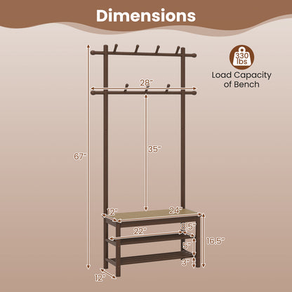 Bamboo Coat Rack With Bench, Shoe Storage, 3-In-1 Entryway, Brown Coat Racks & Hall Trees at Gallery Canada