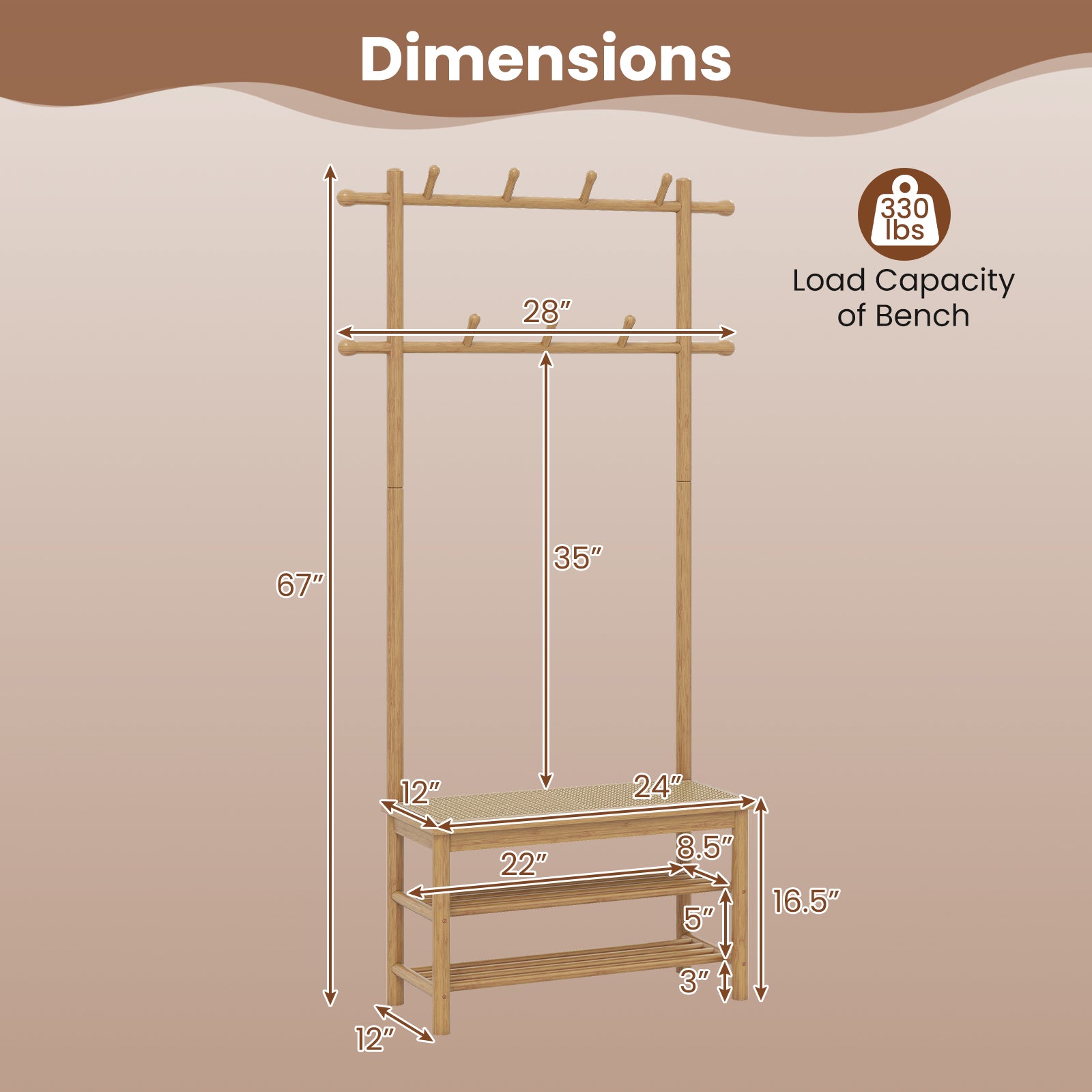 Bamboo Coat Rack With Bench, Shoe Storage, 3-In-1 Entryway, Natural Coat Racks & Hall Trees at Gallery Canada