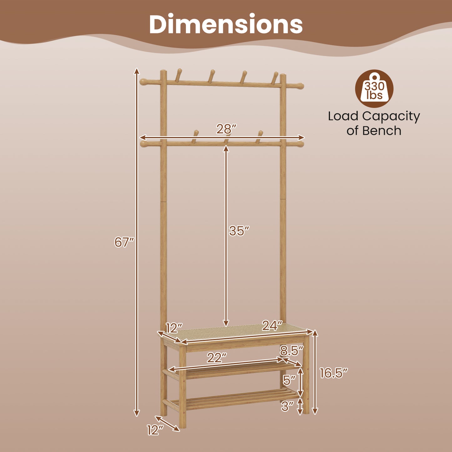 Bamboo Coat Rack With Bench, Shoe Storage, 3-In-1 Entryway, Natural Coat Racks & Hall Trees at Gallery Canada