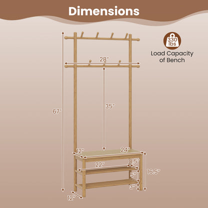 Bamboo Coat Rack With Bench, Shoe Storage, 3-In-1 Entryway, Natural Coat Racks & Hall Trees at Gallery Canada