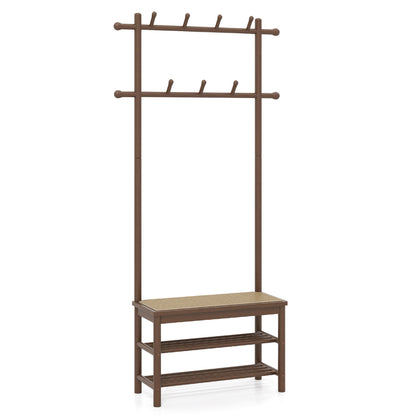 Bamboo Coat Rack With Bench, Shoe Storage, 3-In-1 Entryway, Brown Coat Racks & Hall Trees at Gallery Canada