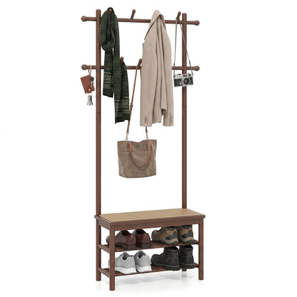 Bamboo Coat Rack With Bench, Shoe Storage, 3-In-1 Entryway, Brown Coat Racks & Hall Trees Brown at Gallery Canada