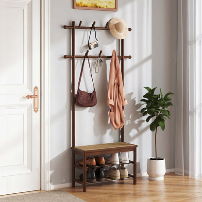 Bamboo Coat Rack With Bench, Shoe Storage, 3-In-1 Entryway, Brown Coat Racks & Hall Trees at Gallery Canada