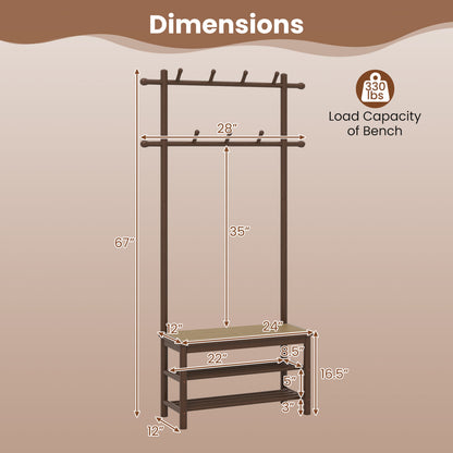 Bamboo Coat Rack With Bench, Shoe Storage, 3-In-1 Entryway, Brown Coat Racks & Hall Trees at Gallery Canada