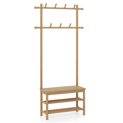 Bamboo Coat Rack With Bench, Shoe Storage, 3-In-1 Entryway, Natural Coat Racks & Hall Trees at Gallery Canada