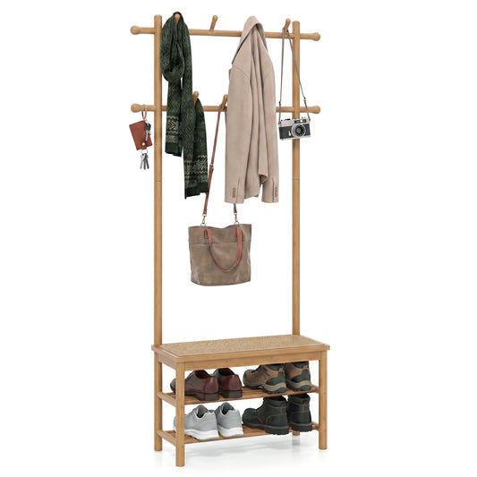 Bamboo Coat Rack With Bench, Shoe Storage, 3-In-1 Entryway, Natural Coat Racks & Hall Trees Natural at Gallery Canada