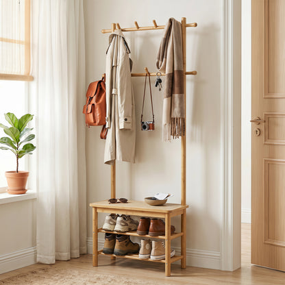 Bamboo Coat Rack With Bench, Shoe Storage, 3-In-1 Entryway, Natural Coat Racks & Hall Trees at Gallery Canada