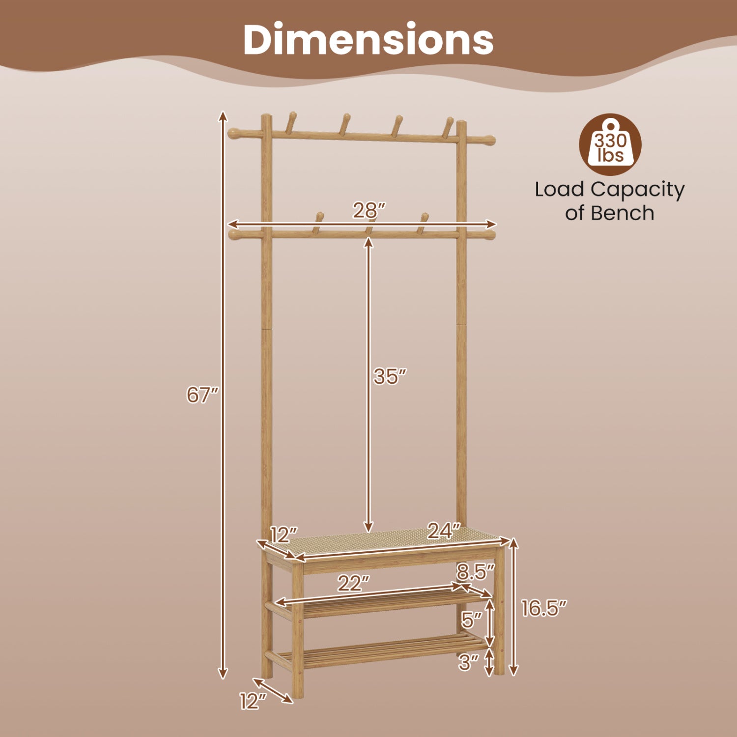 Bamboo Coat Rack With Bench, Shoe Storage, 3-In-1 Entryway, Natural Coat Racks & Hall Trees at Gallery Canada
