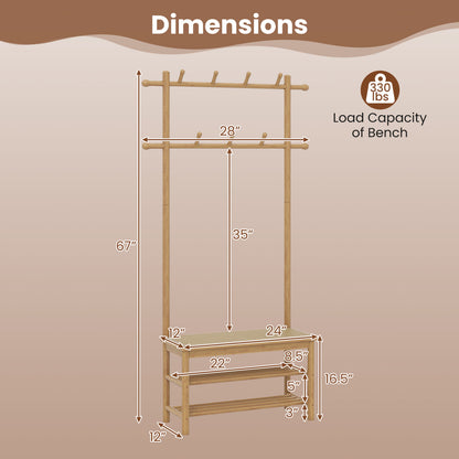 Bamboo Coat Rack With Bench, Shoe Storage, 3-In-1 Entryway, Natural Coat Racks & Hall Trees at Gallery Canada