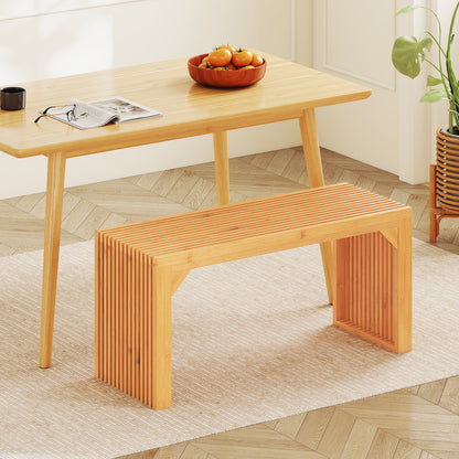 Bamboo Dining Bench Long Entryway Bench Indoor Outdoor Solid Wood Bench, Natural Outdoor Benches at Gallery Canada