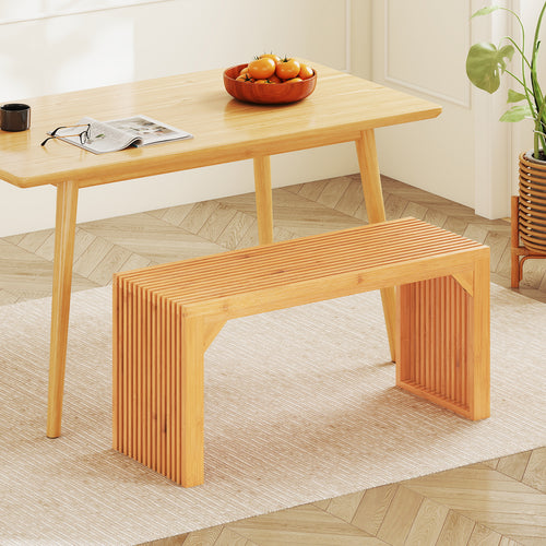 Bamboo Dining Bench Long Entryway Bench  Indoor Outdoor Solid Wood Bench, Natural