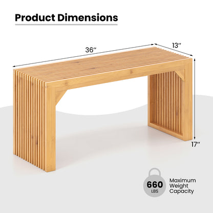 Bamboo Dining Bench Long Entryway Bench Indoor Outdoor Solid Wood Bench, Natural Outdoor Benches at Gallery Canada